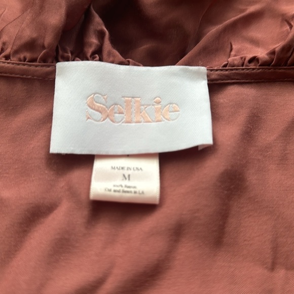 Selkie- Deep Pink Satin Longsleeve Ruffle Wrap Mini Dress - Picture 2 of 3